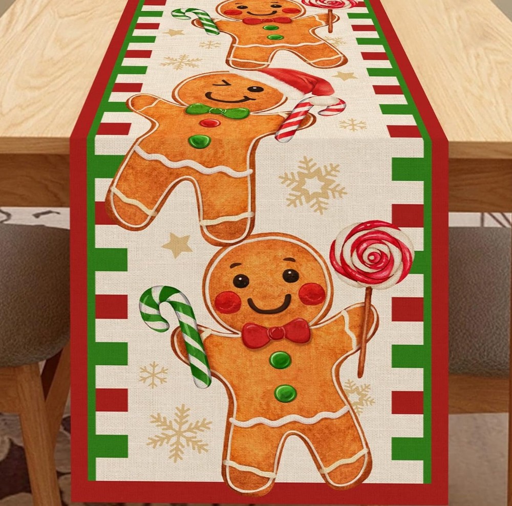 Artoid Mode Gingerbread Candy Cane Christmas Table Runner