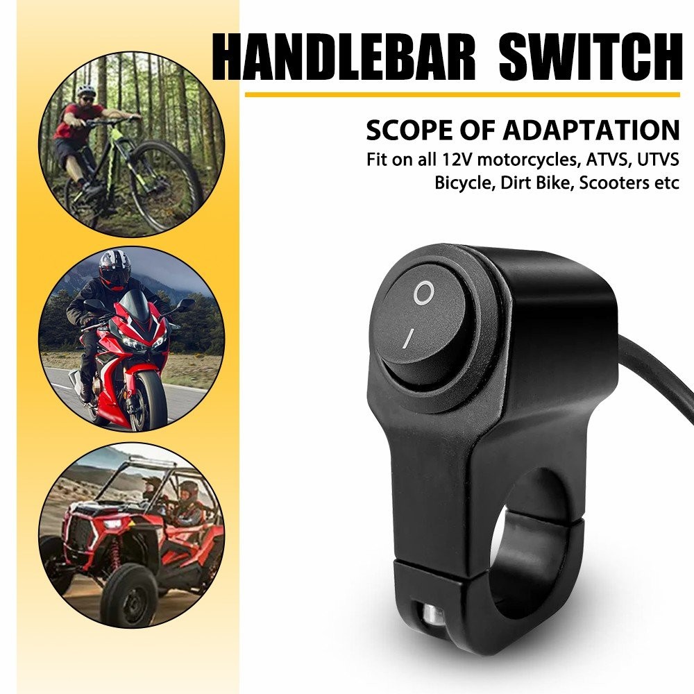 Handlebar Switch 12V Black Fit 7/8" (22mm) Handlebar Button ON OFF Switch AUXITO