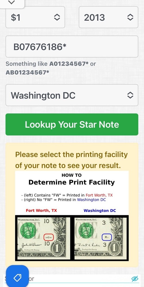 2013 B Duplicate Print Error $1 B 07676186 D/C Fancy Serial Numbers Star Note