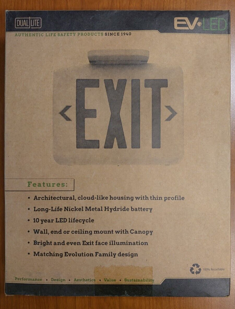 Dual Lite Eveurbe Exit Sign P/N: 93048327