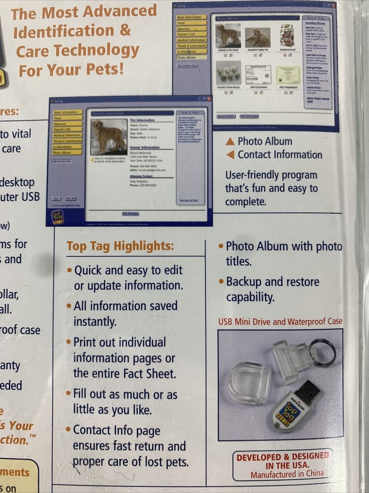 Top Tag Complete-Care Pet ID Tag. New
