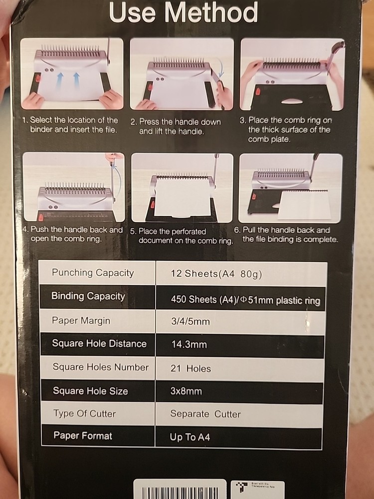 MAKEASY Binding Machine, 21-Hole, 450 Sheets, Comb Binding Machines with 1 Box C