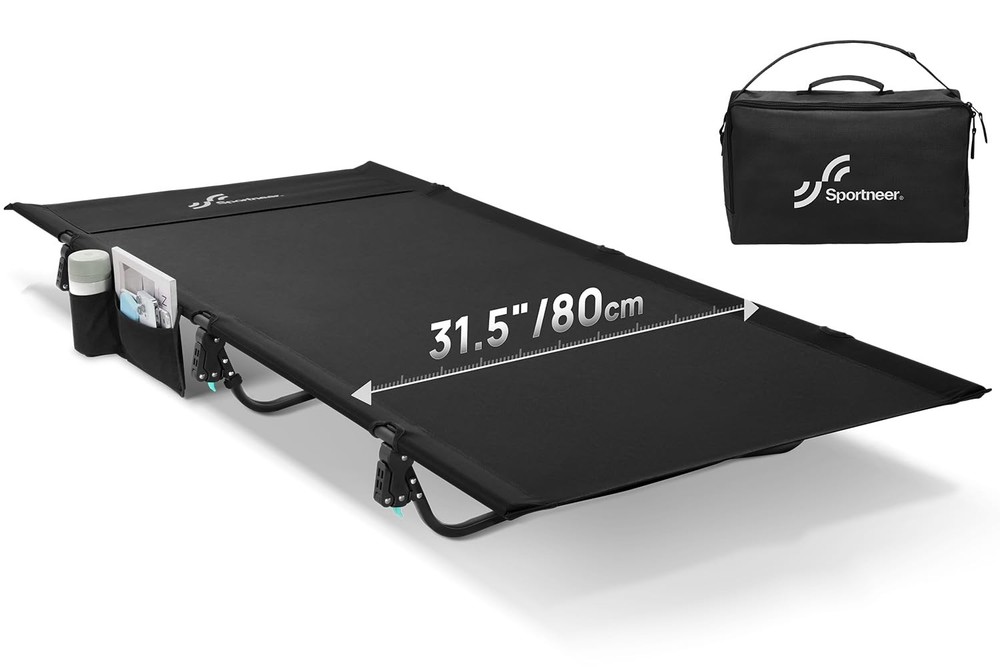 Camping Cot: 31.5’’ Extra Wide Compact Sleeping Cots with Side Pocket - Light...