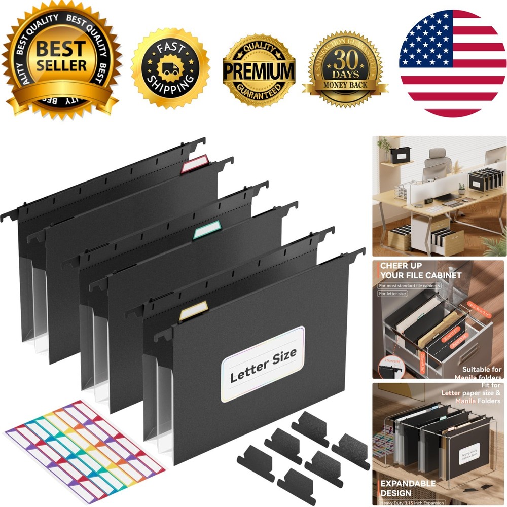 Durable Plastic Hanging File Folders - Extra Capacity with Side Sealing - 3 Pack