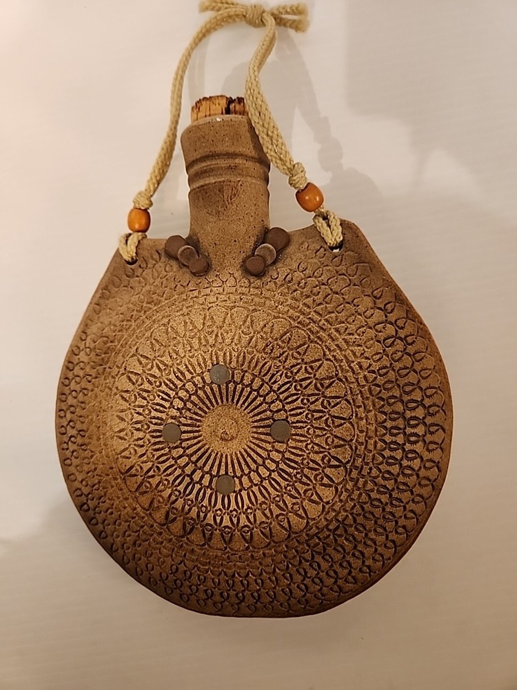 Handmade Fired Ceramic Canteen Decorative Inside Glazed Marked
