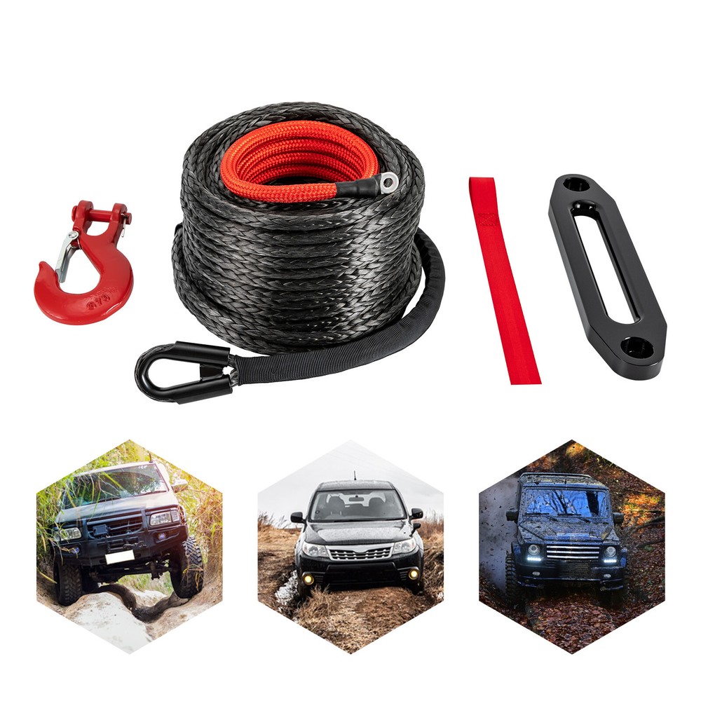 Lightweight Synthetic Winch Rope with Hook - 23809 lbs Breaking Strength