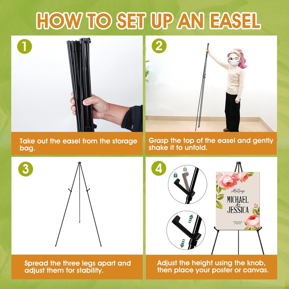 63" Easel Stand for Display, 3 Pack Portable Foldable Metal Easel, Easels for...