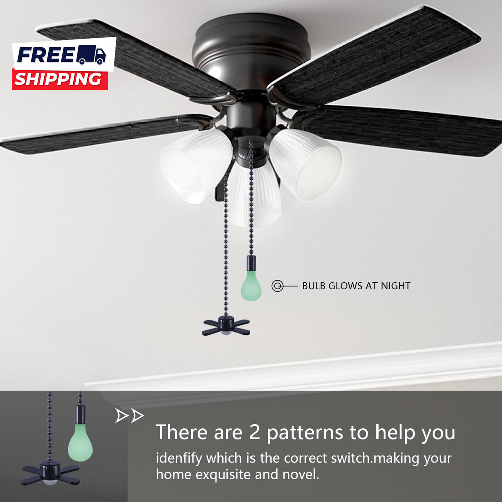 Black Ceiling Fan Pull Chain Set 2Pack 3Mm Diameter Beaded Fluorescent Decorati