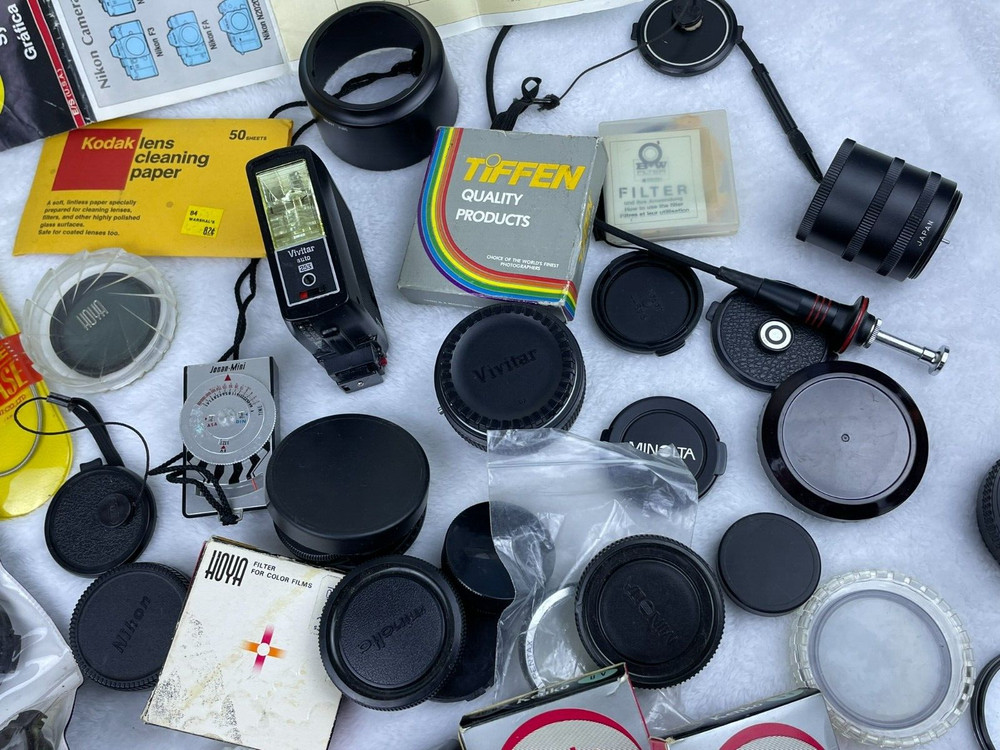 Camera Gear Lot Nikon System Chart Flash Shutter Release Cable Filters Caps SEE