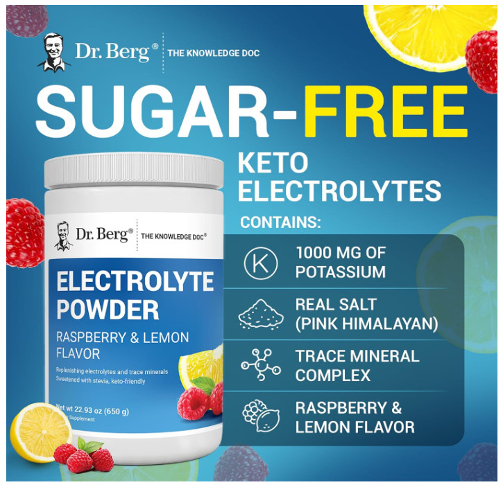 Dr. Berg Zero Sugar Keto Electrolyte Powder, Raspberry Lemon, 100 Servings