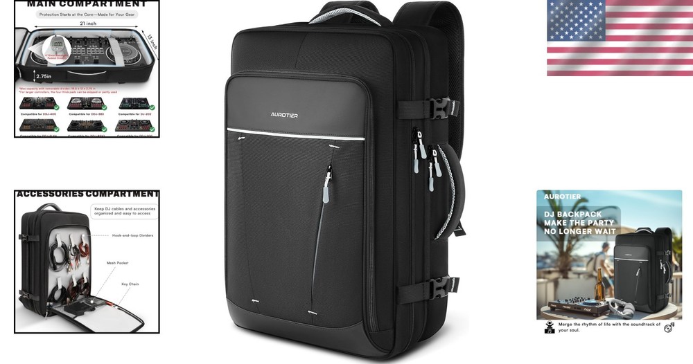 DJ Controller Case Grey Padded Backpack w/ Laptop Sleeve & Organized Pockets
