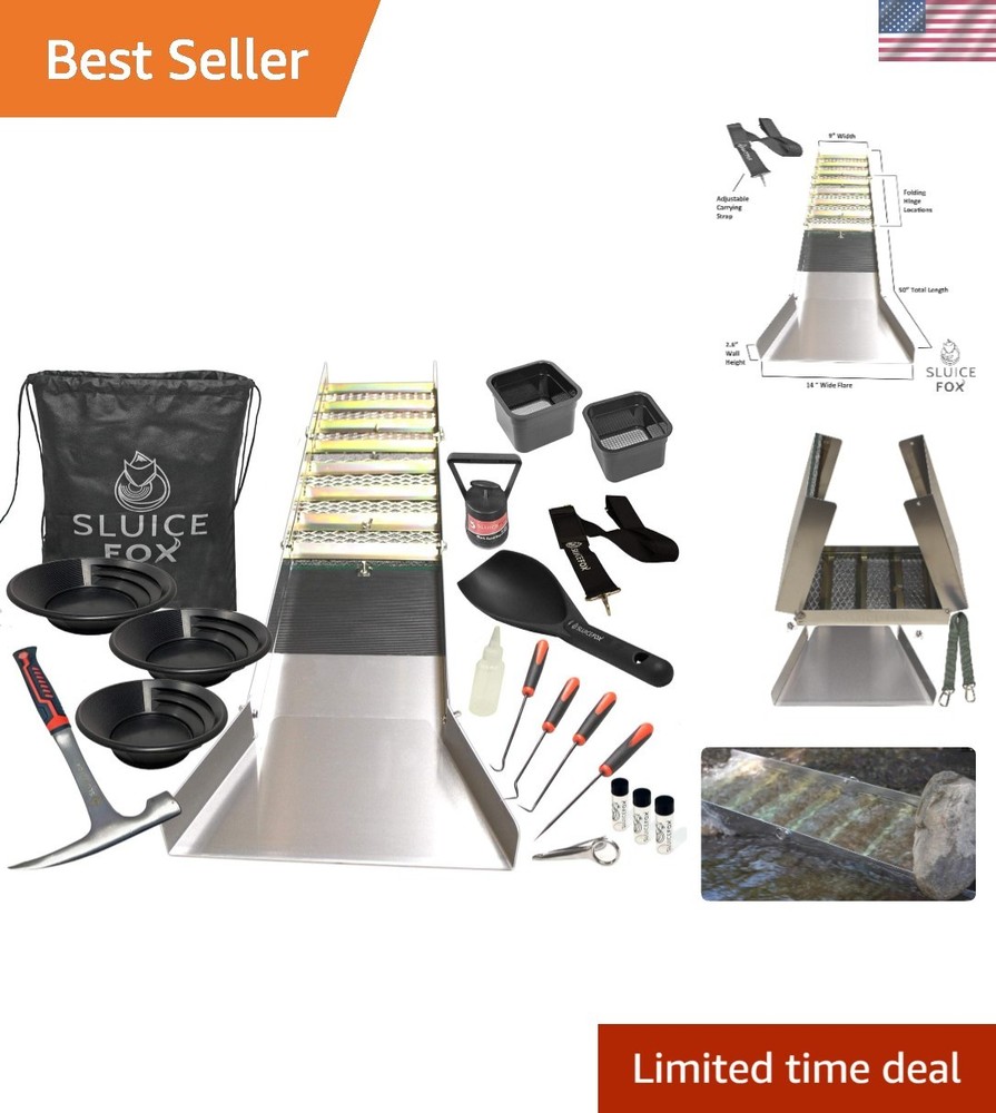 Gold Mining Essentials: 23-Piece Kit with Folding Sluice Box & All Tools Needed