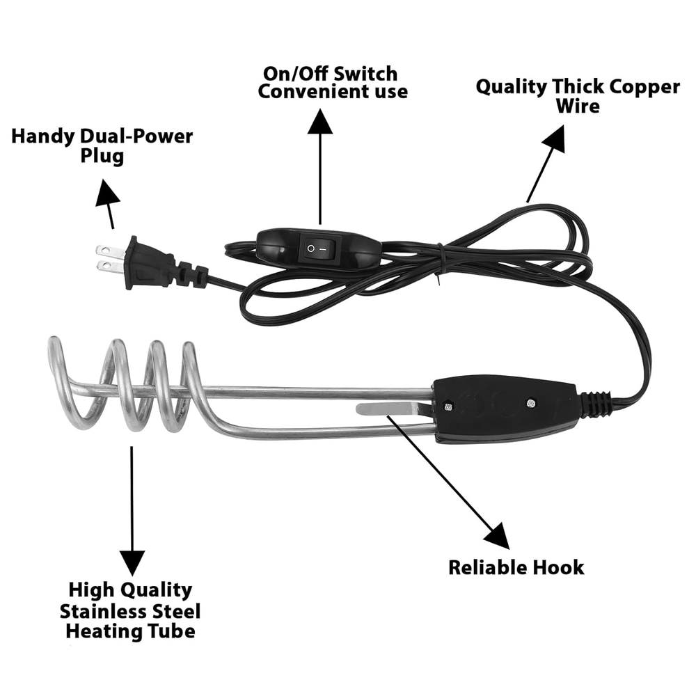 10In 1000W-110V Water Heater Portable Electric Immersion Element Boiler Travel H