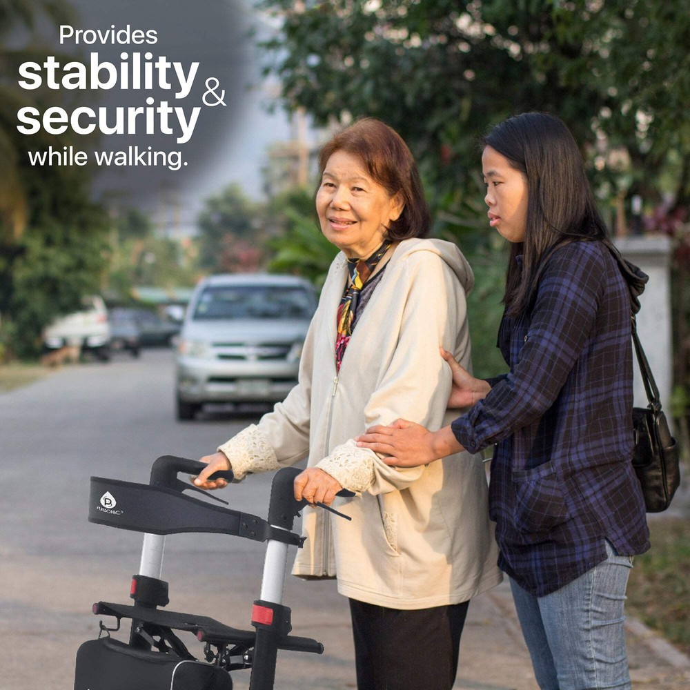 Foldable Wheeled Walker with Adjustable Height, 9-Inch Front and 8-Inch Rear Whe