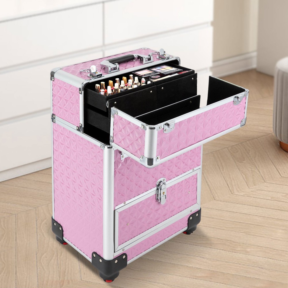 Professional Rolling Makeup Train Case Cosmetic Trolley Makeup Storage Organizer