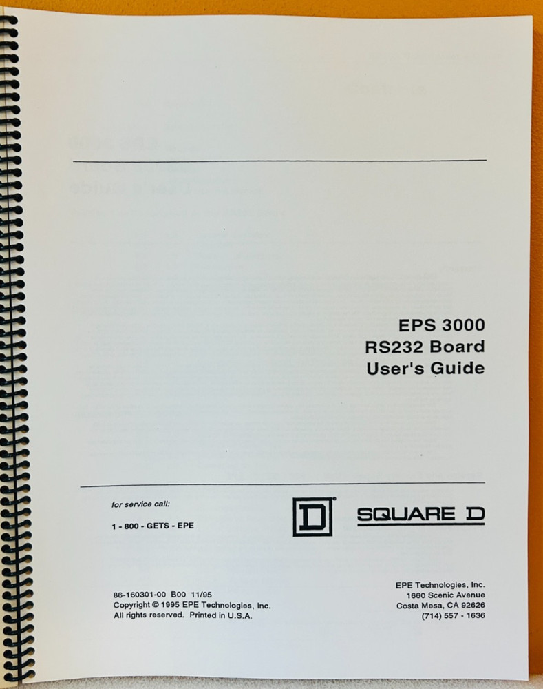 Square D 1995 EPS 3000 RS232 Board User's Guide Manual.