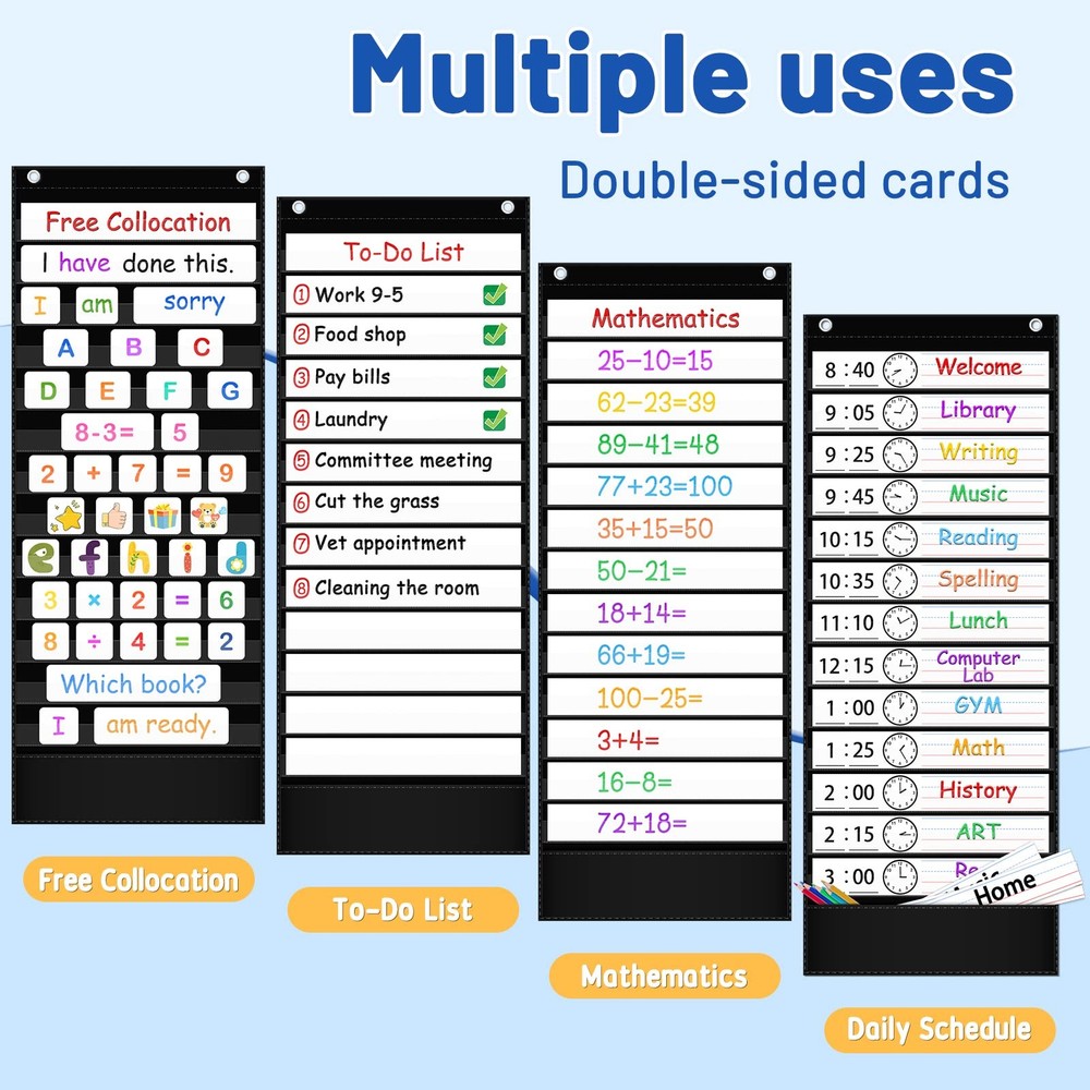 Daily Schedule Pocket Chart — 13+1 Pocket Visual Schedule for Kids, Includes ...