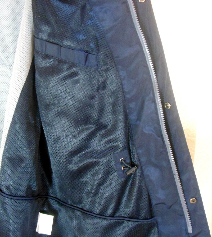 Weatherproof Windbreaker L Navy Blue Full Zip & Snap Mesh Lined Drawstring EUC
