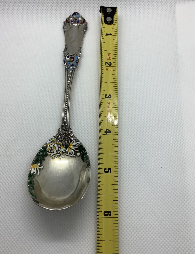 Antique Sterling Silver Enamel Spoon.
