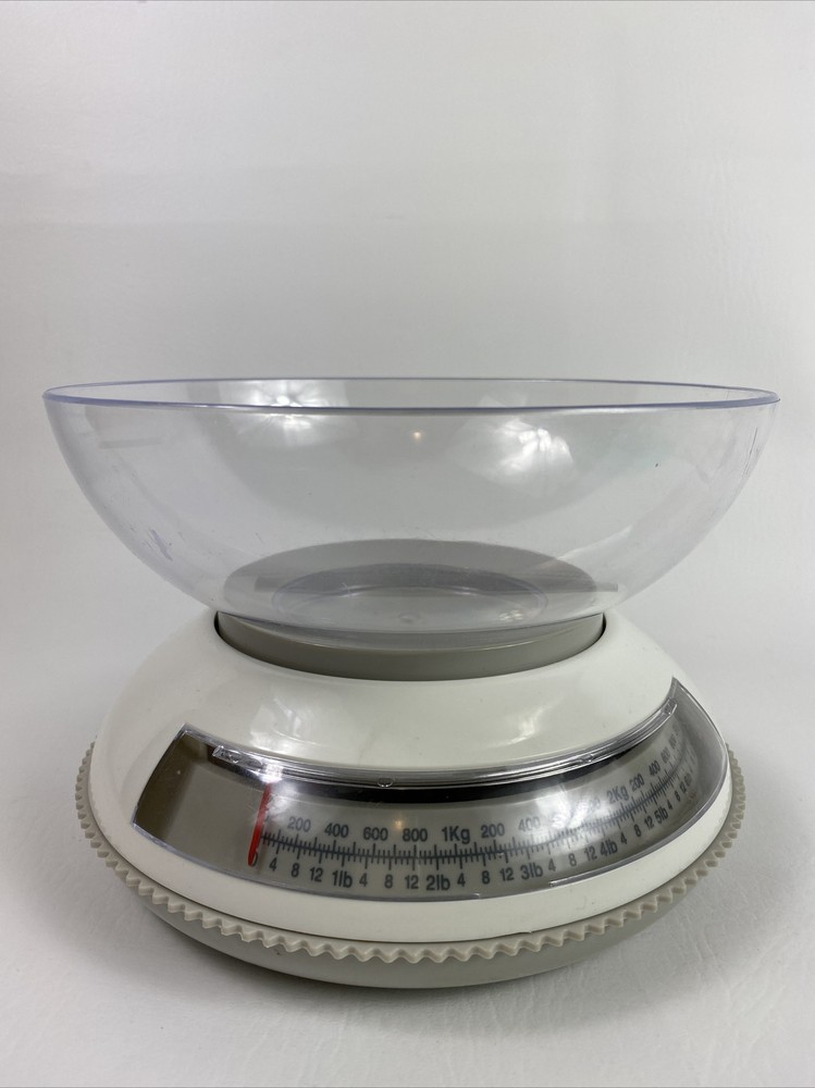Vintage MCM Kitchen Scale + Original Bowl Grey/White Adjustable