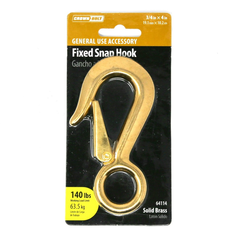 CrownBolt 64114 Fixed Snap Hook, 4in, Solid Brass, 3/4in Eye, 140lbs Capacity