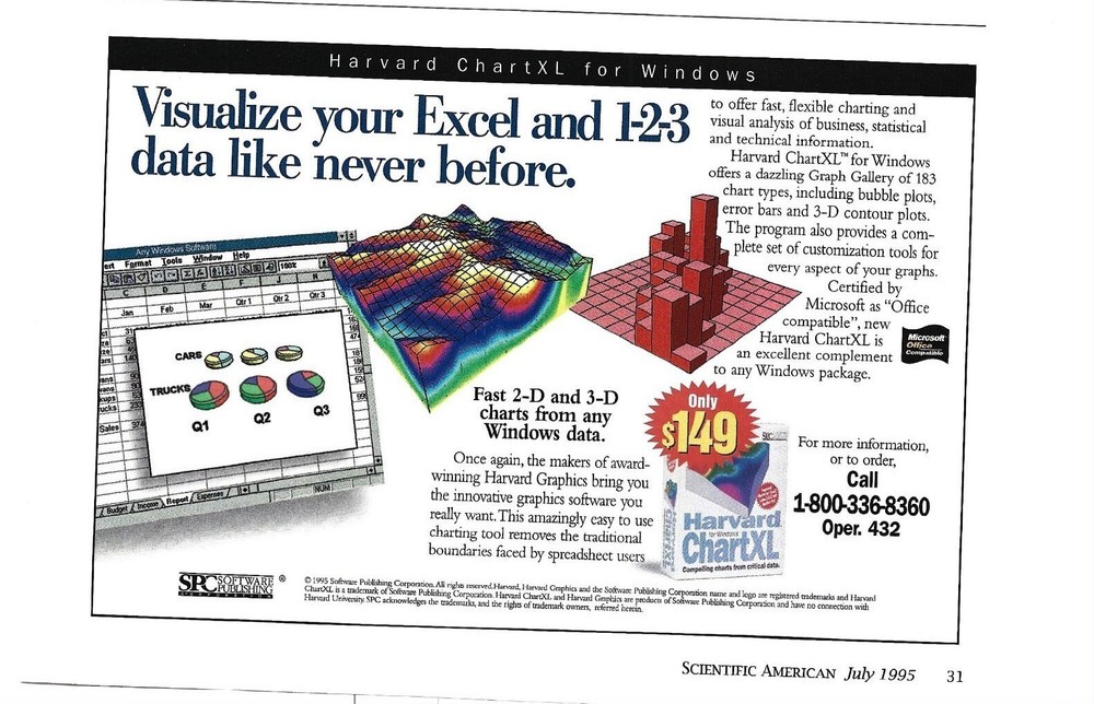 Vintage 1995 Harvard ChartXL Advertisement For Windows Excel Data Visualization