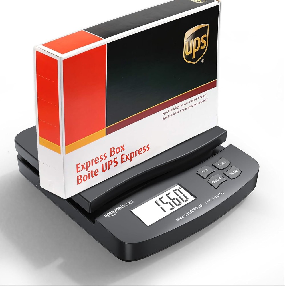 Amazon Basics Digital Postal Scale, AC Adapter, 65 lb 65 pound, Black