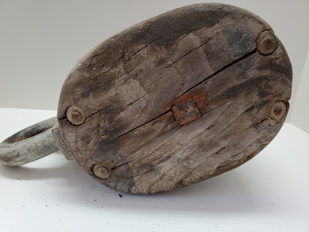 Vintage Nautical wood block for roap double pully