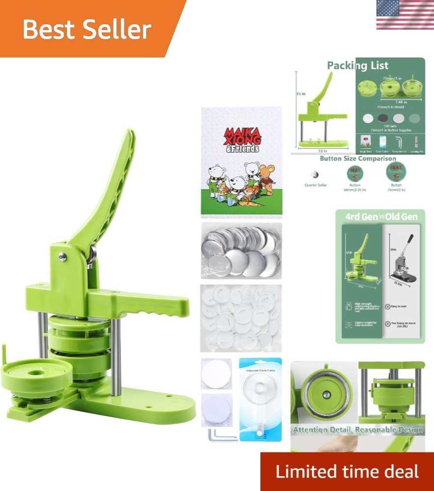 Detachable 75mm Button Maker Machine: Easy DIY Press with Extras Included