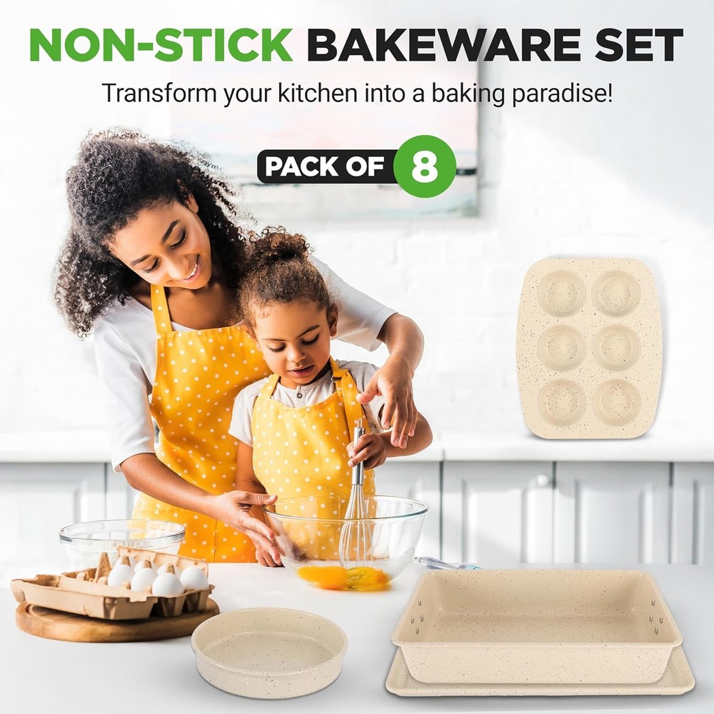 8-Piece Stackable Bakeware Set Carbon Steel Non-Stick Baking Pan Set Includes