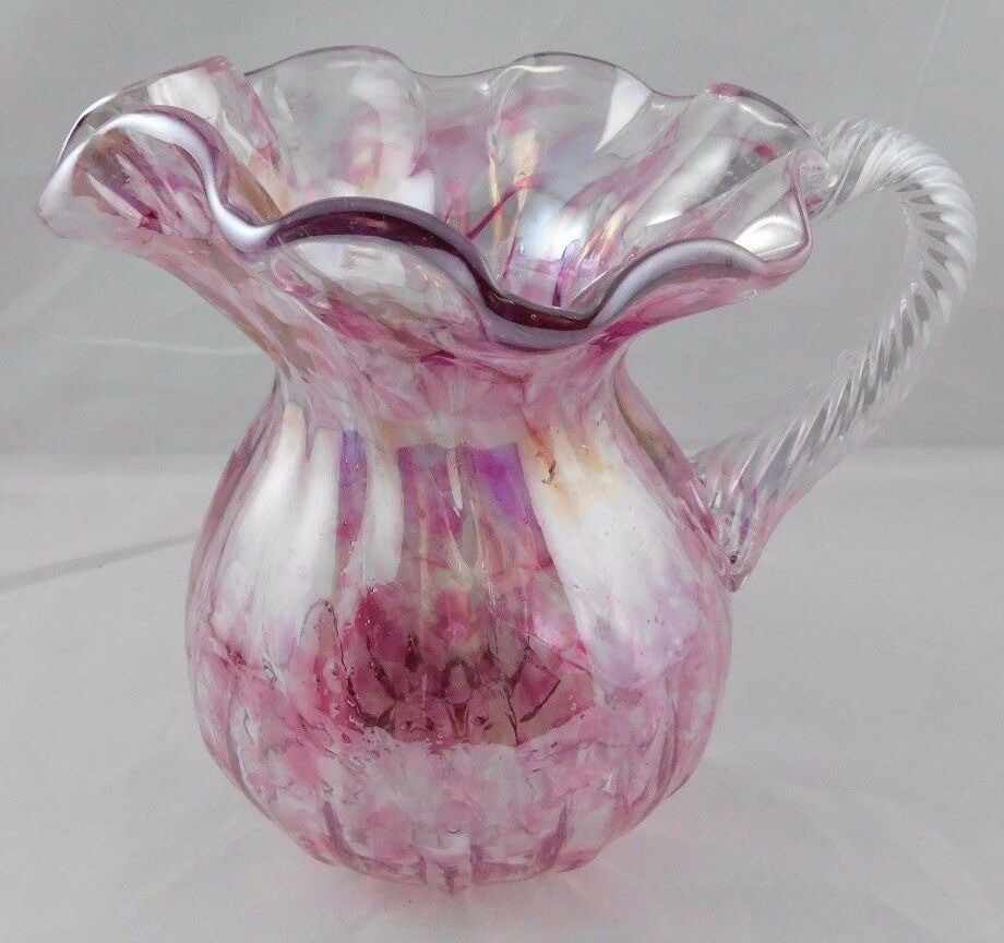 Iridized Ruffle Top with Twisted Handle Pitcher