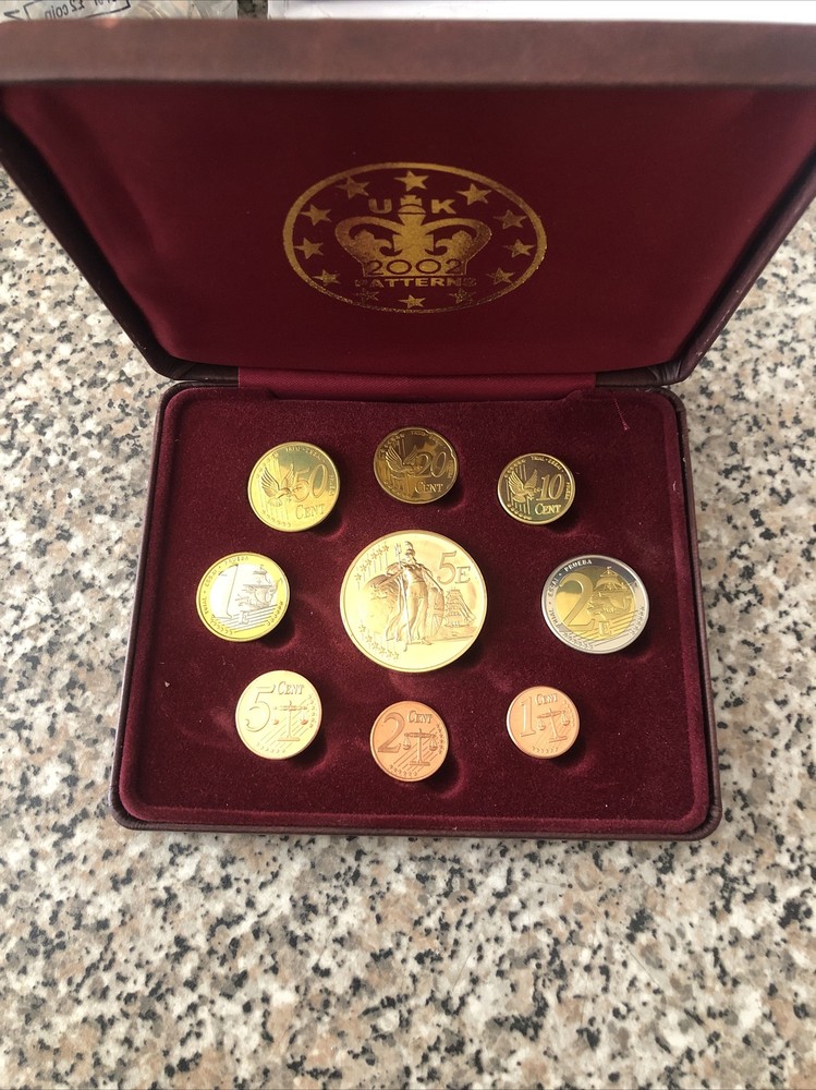 UNITED KINGDOM PATTERN 2002 - 9 COIN EURO PROTOTYPE PATTERN PROOF SET