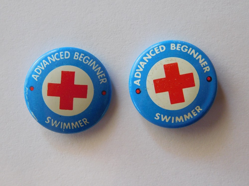 Red Cross Swimming Beginner Intermediate Advanced Swimmer Pin Back Button LOT