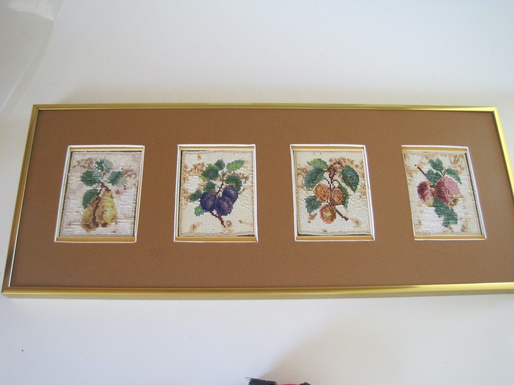 Beaded Cross Stitch Matted In Frame Fruit 20" x 8"