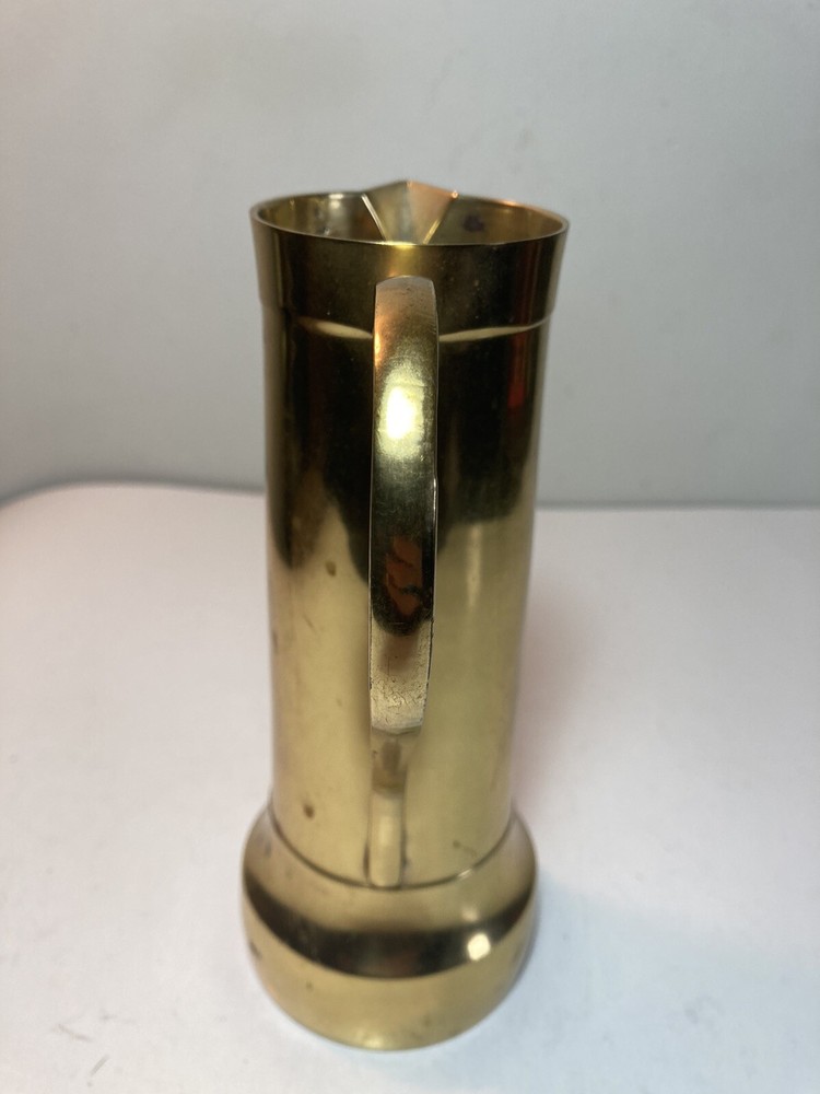 Vintage Solid Brass Pitcher Flower Pot Vase 7.75”