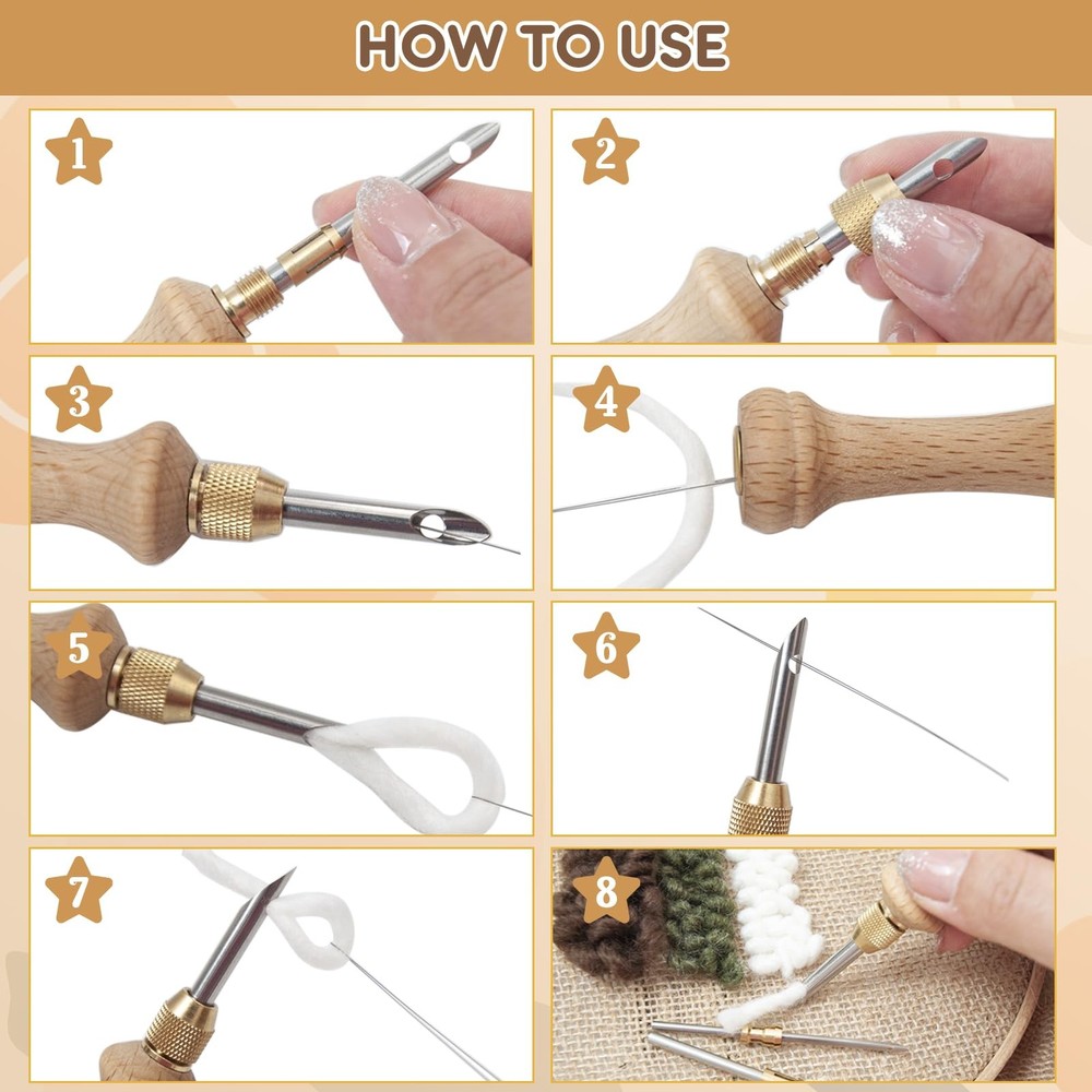 Punch Needle Kit with Storage Box, Adjustable Needle Tool with 5 Different Metal