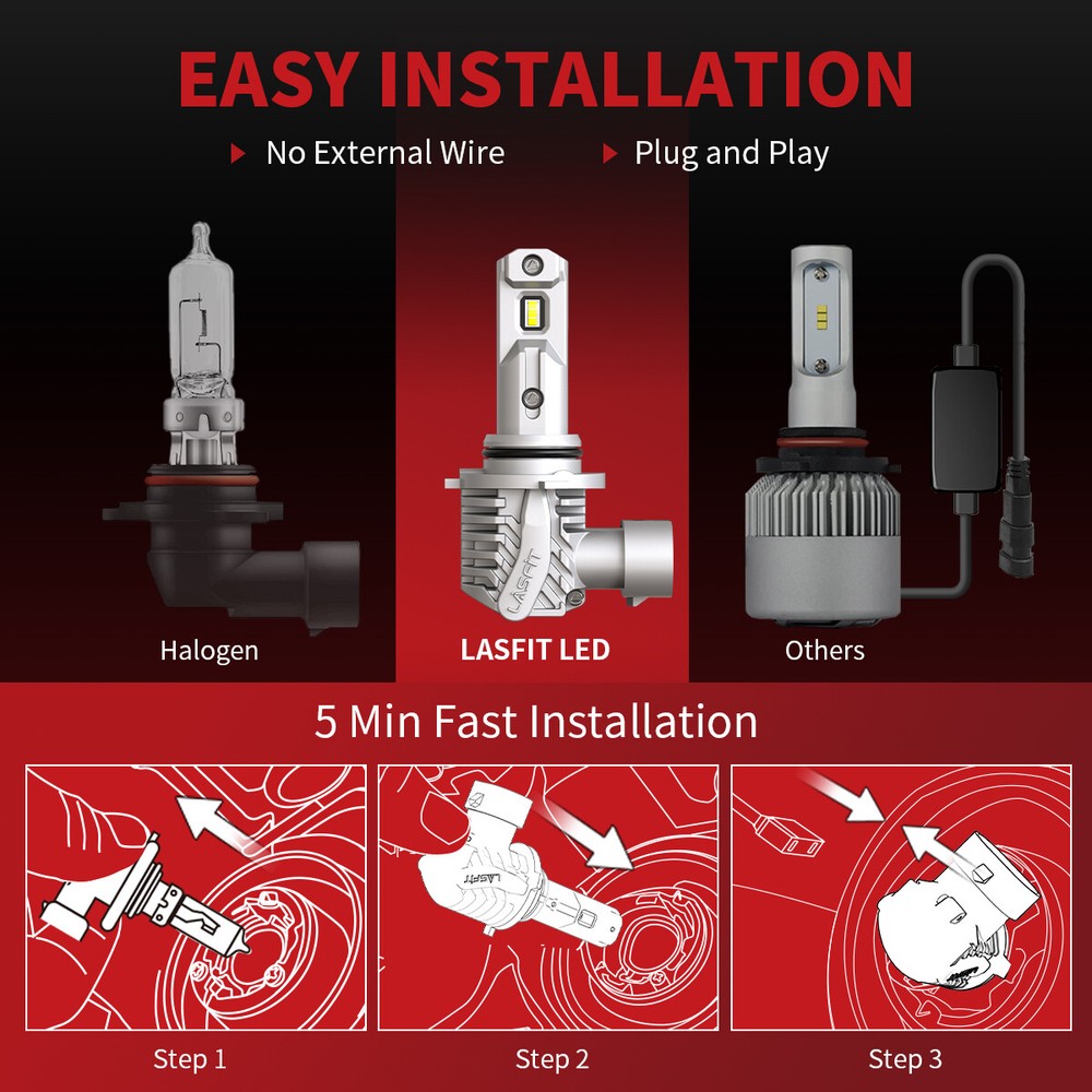 LASFIT 9005 LED Headlight Bulb Conversion Kit High Beam White Super Bright 6000K