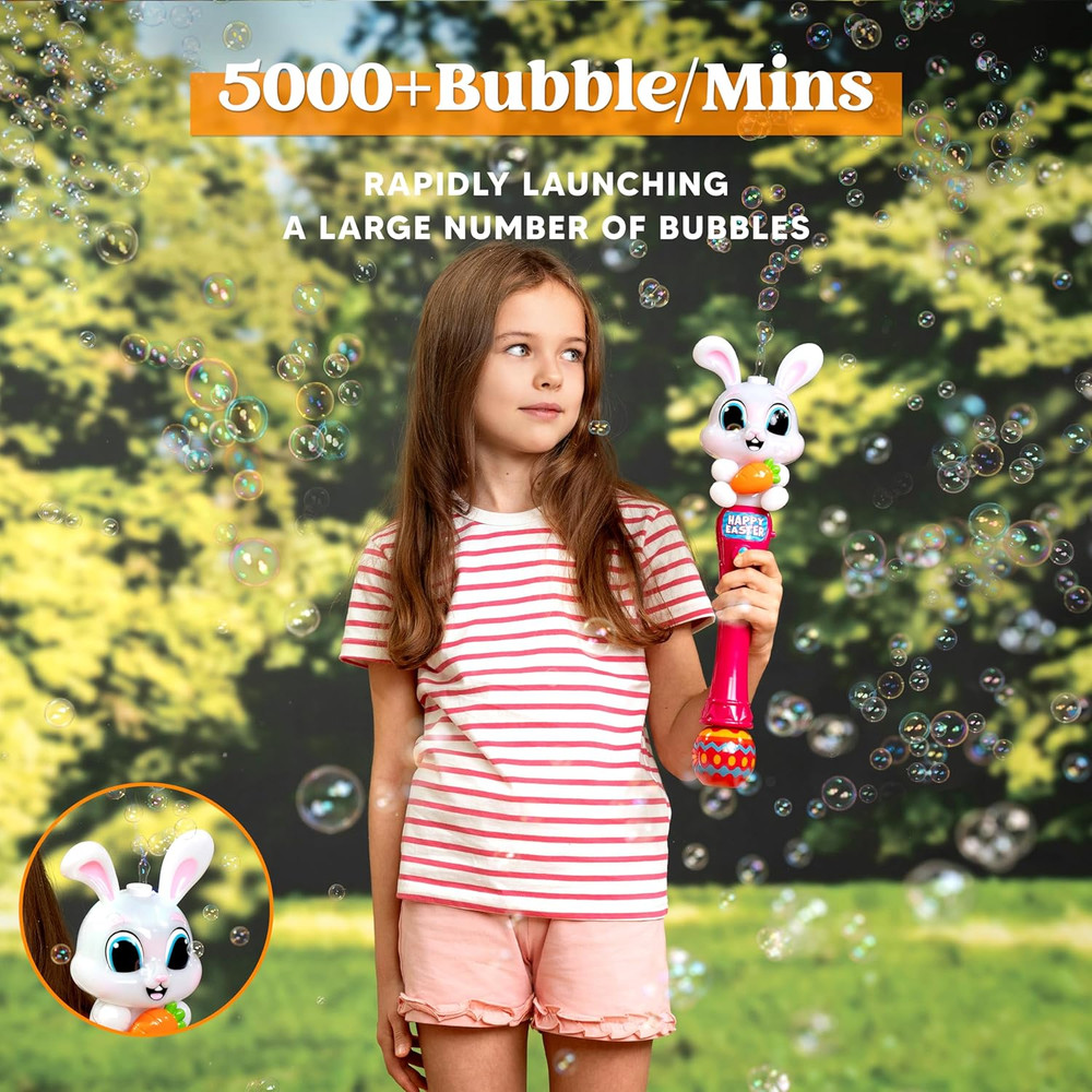 Sloosh Easter Bunny Bubble Wand for Kids Ages3+, Light Up Automatic Bubble Maker