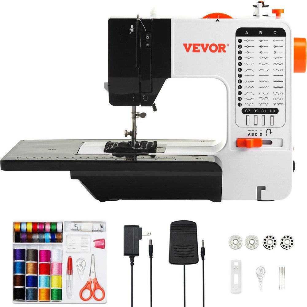38-Stitch Beginner Sewing Machine with Reverse, 350-400 SPM, Extension Table