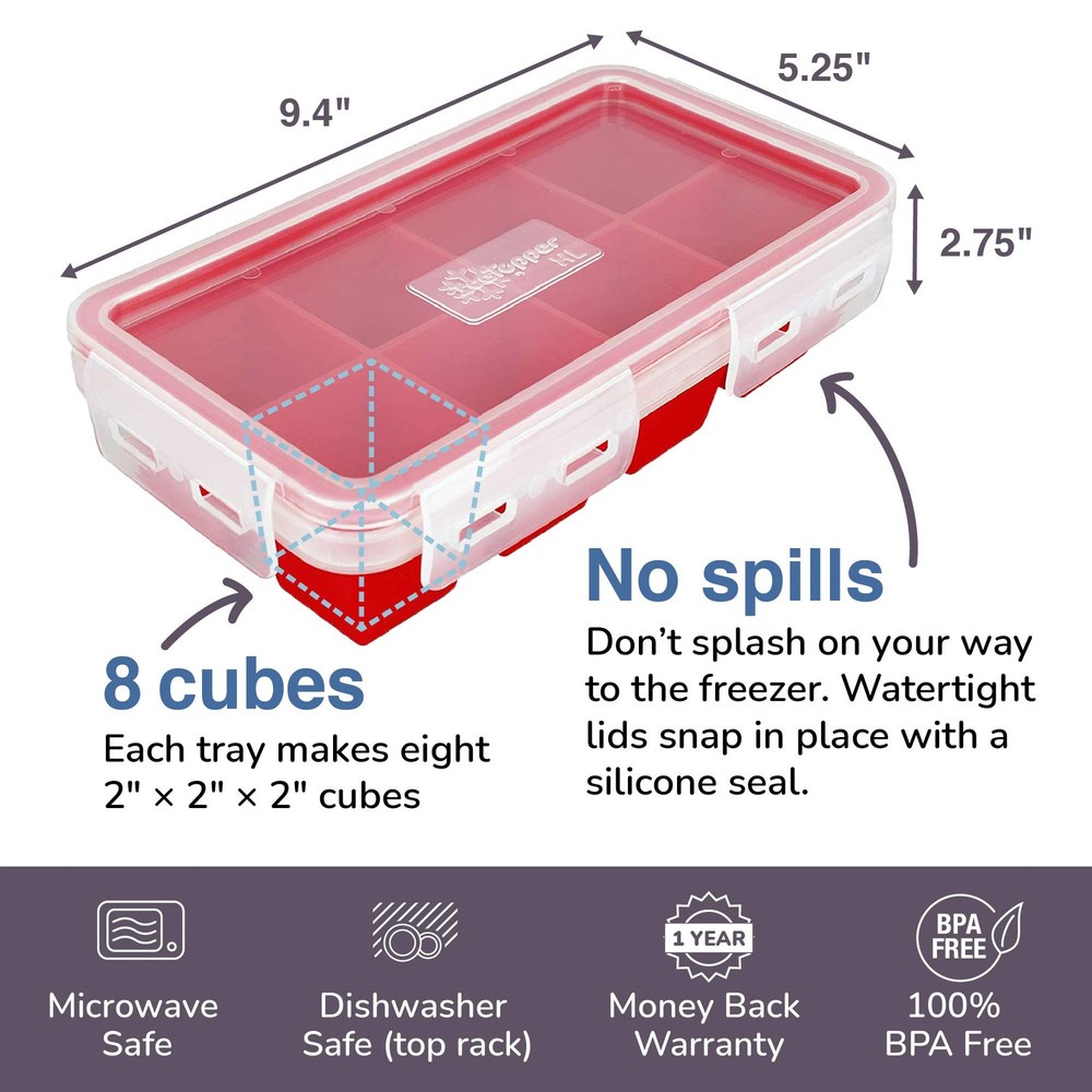 IceTopper Ice Cube Tray with 2 Attached Lids - Easy Release Ice Cube Molds, 1...