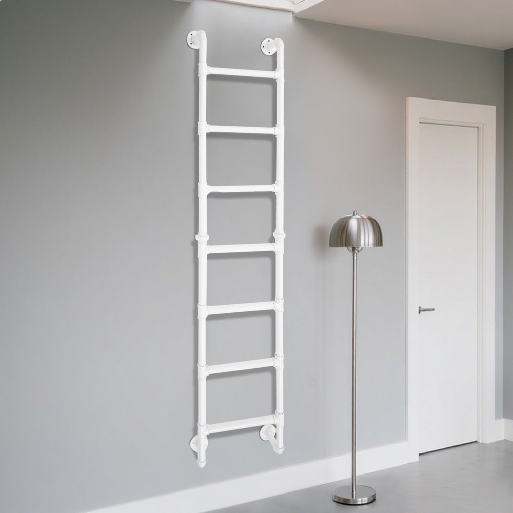 White Wall-Mounted Ladder for Attic Bunk Bed Multi-Functional 7-Step Ladder