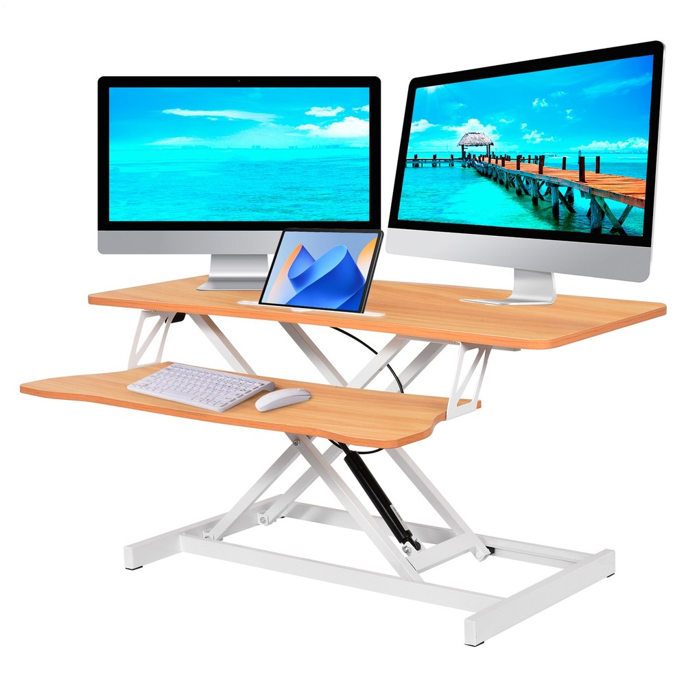37 Sit-Stand Desk Riser Adjustable Converter Rustic