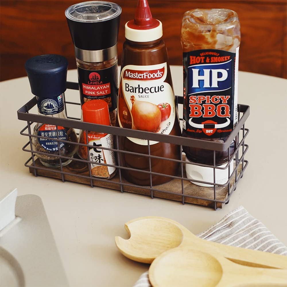 TIEYIPIN Wire Basket with Wood Base 2-Pack - Kitchen, Bath, Pantry Storage