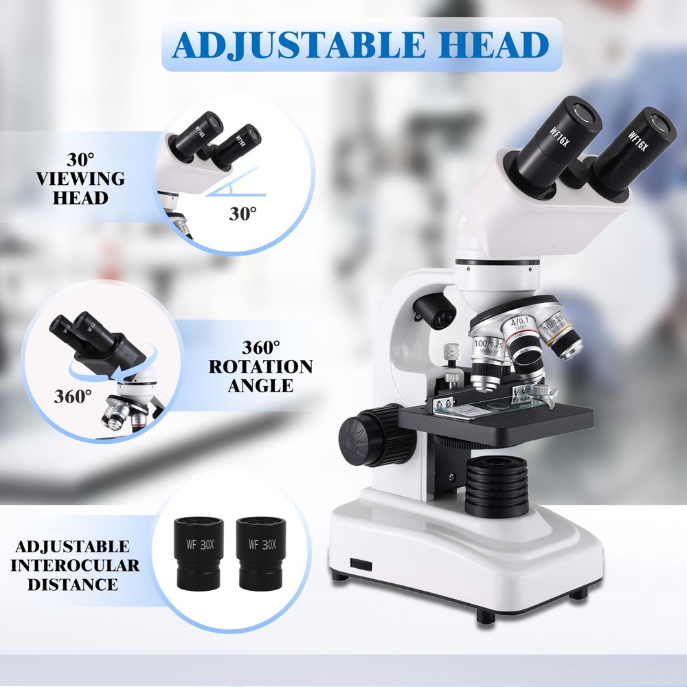 Compound Binocular Microscopes 64X-6000X with Electric Len, Microscope for Ad...