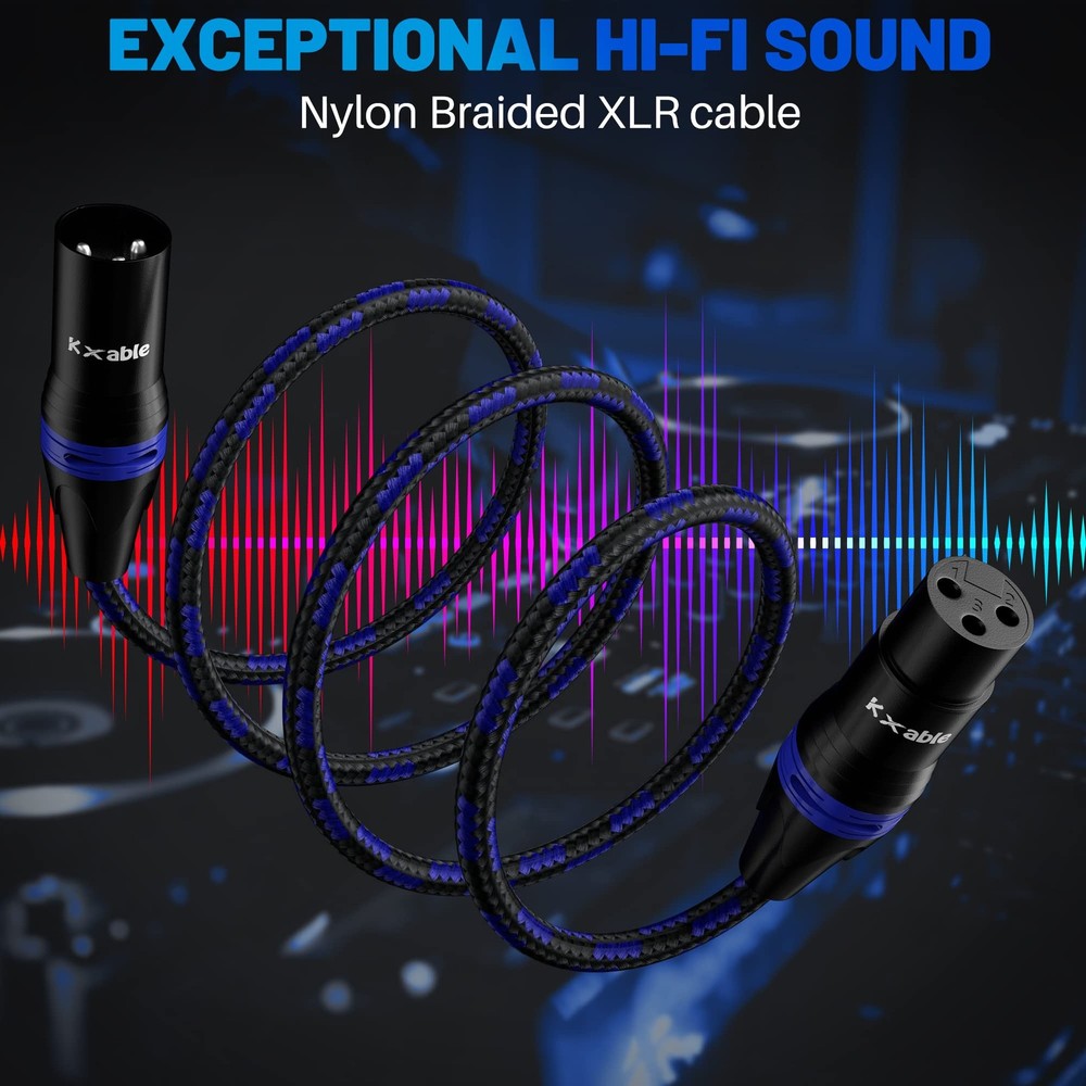 XLR Microphone Cable 15 Feet (2 Pack, Multi Colored), 3 Pin Shielded Balanced...