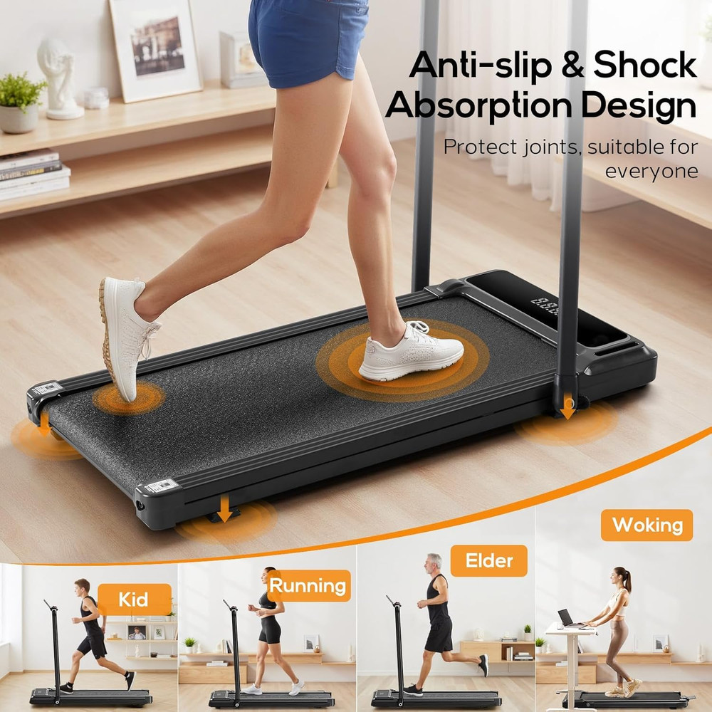 Walking Pad under Desk Treadmill with Foldable Handle Bar, Portable Compact Elec