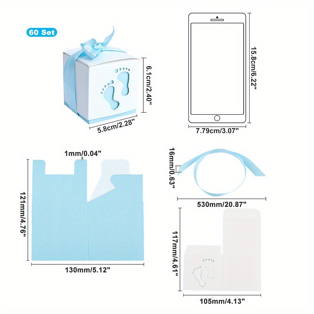 60sets Paper Gift box Wedding tion Folding boxes with Footprints Pattern Blue