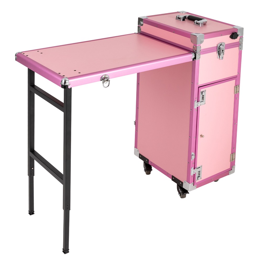 Nail Desk Mobile Station Rolling Makeup Train Case Manicure Table with Speaker