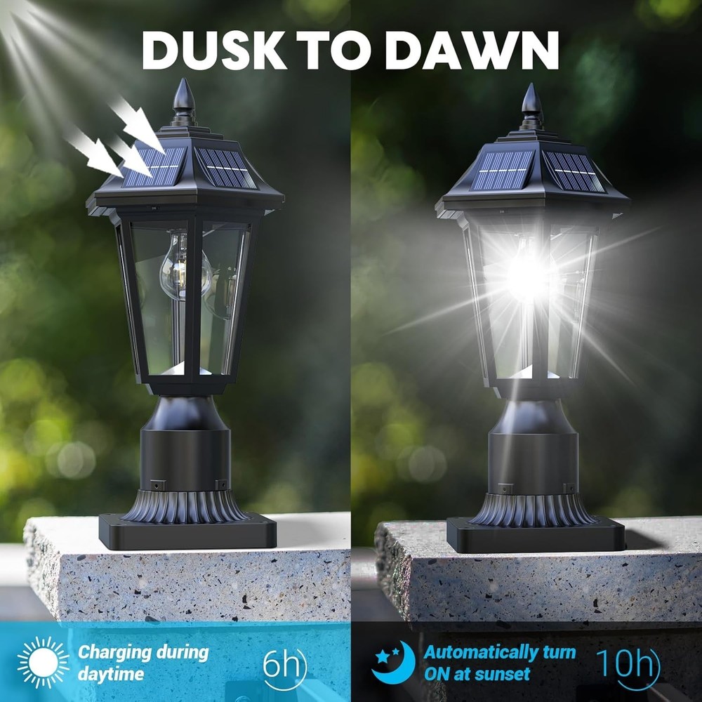 Solar Post Lights, Dusk to Dawn Solar Lamp Post Light with Pier Mount Base