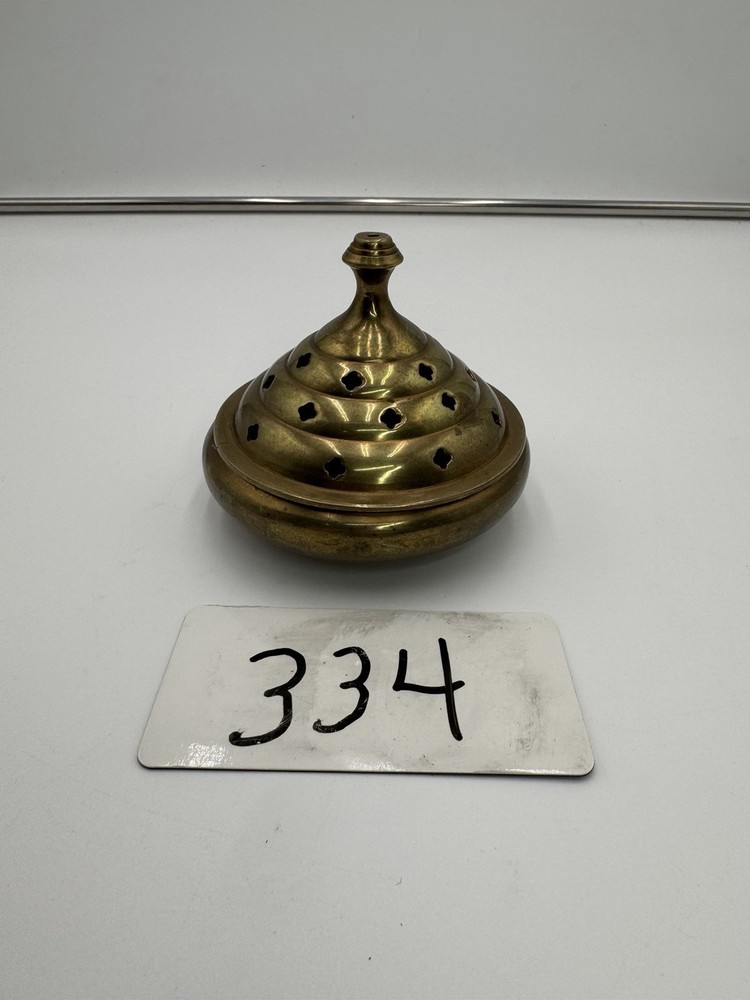 Vintage Solid Brass Incense Burner Censer Cone Holder With Lid